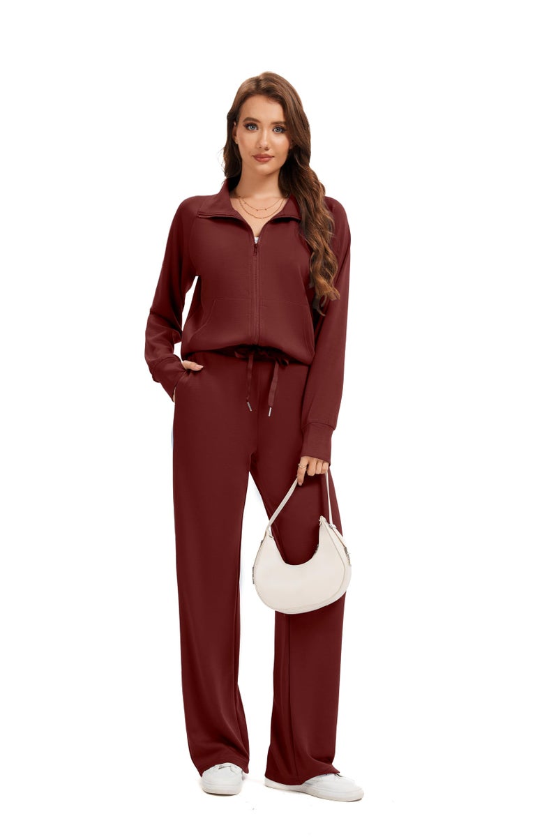 Sixstar Women Two Piece Outfits Sweatsuit Zip Up Sweatshirt Wide Leg Sweatpant Matching Travel Tracksuit Lounge Sets - Image 2