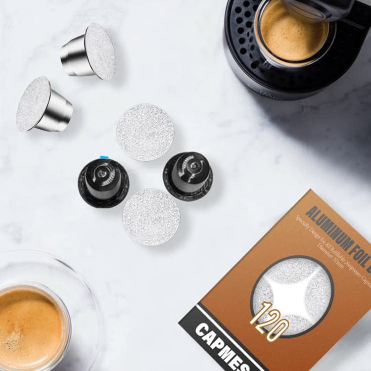CAPMESSO Espresso Foils -Coffee Pod Seal Lids to Reusable Nespresso Capsules Refillable Pods Compatible with Nespresso Original Line Machines 120PCS/Package - Image 5