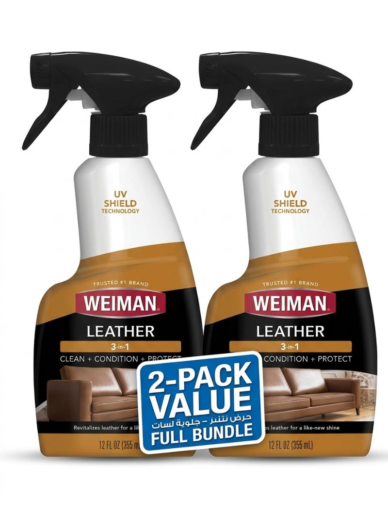 Weiman Leather Cleaner and Conditioner 3-in-1 Spray - UV Protection, 12 fl oz (Pack of 2, 24 fl oz Total) - Image 1