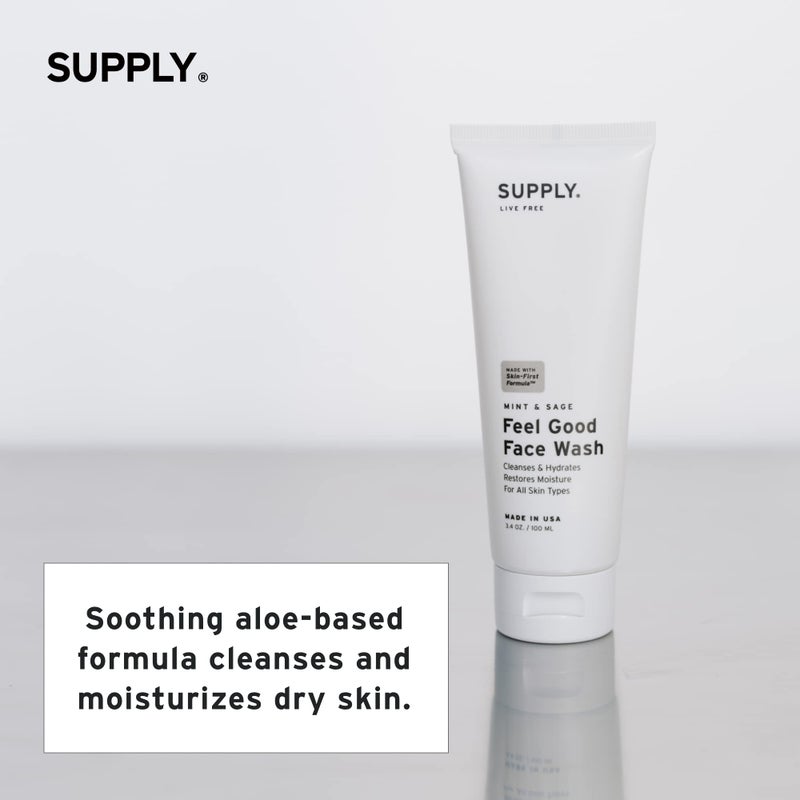 Supply Mens Face Wash - Plant-Based Face Wash Men's Cleanser with Aloe, Tea Tree & Mint - Gently Hydrates, Refreshes & Removes Impurities - Natural Skincare, 3.4 fl oz - Image 5