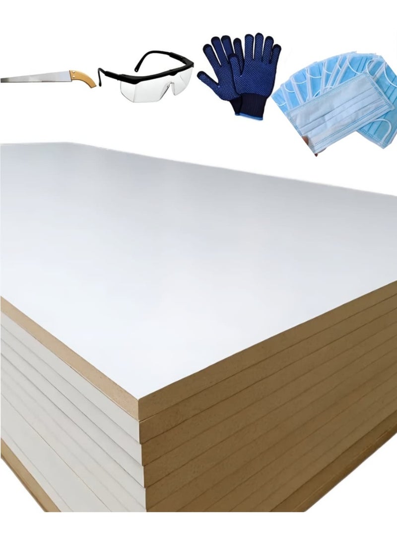 Abbasali MDF Wood Sheet Furniture Board White For 60cm X 30cm With Gloves,10 Pcs Facemask & Saw (16 Piece Both Side White) - Image 1