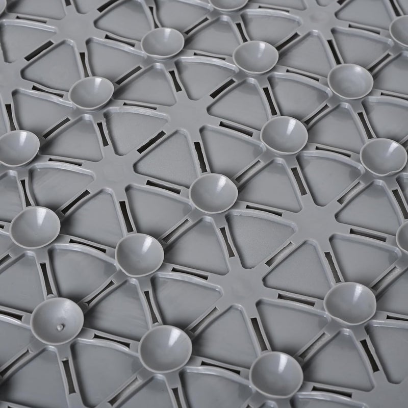 JUGTE حصيرة استحمام مع أكواب شفط وفتحات تصريف، غير قابلة للانزلاق، حصيرة استحمام بلاستيكية مضادة للانزلاق من مطاط PVC أفضل حصائر الاستحمام للاستحمام بالدخول (رمادي) - Image 4