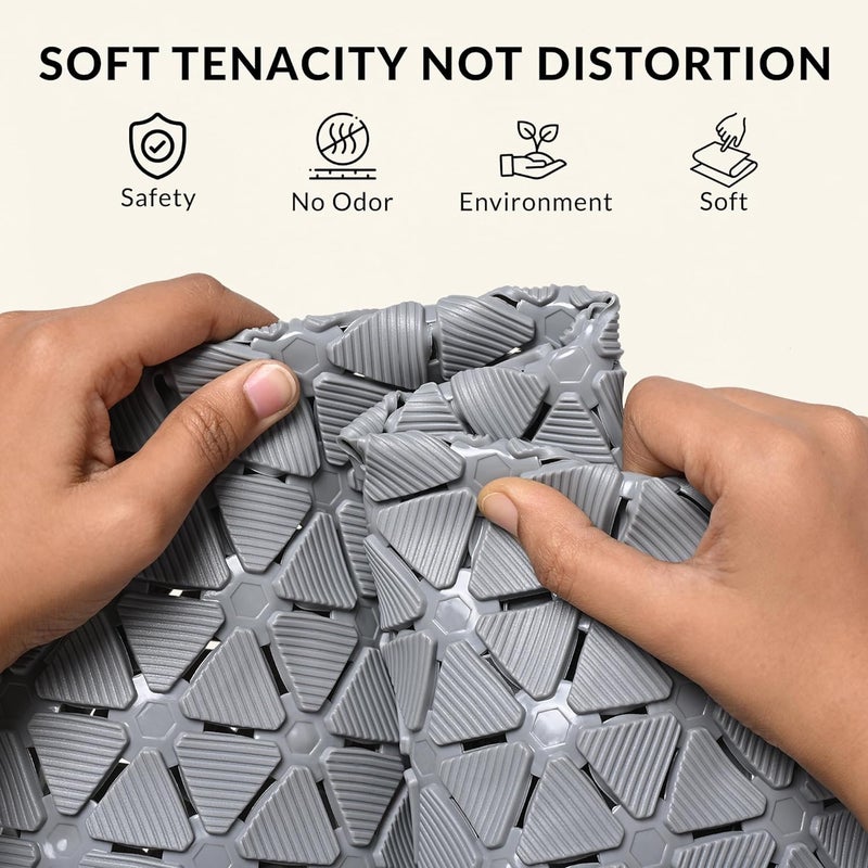 JUGTE حصيرة استحمام مع أكواب شفط وفتحات تصريف، غير قابلة للانزلاق، حصيرة استحمام بلاستيكية مضادة للانزلاق من مطاط PVC أفضل حصائر الاستحمام للاستحمام بالدخول (رمادي) - Image 2