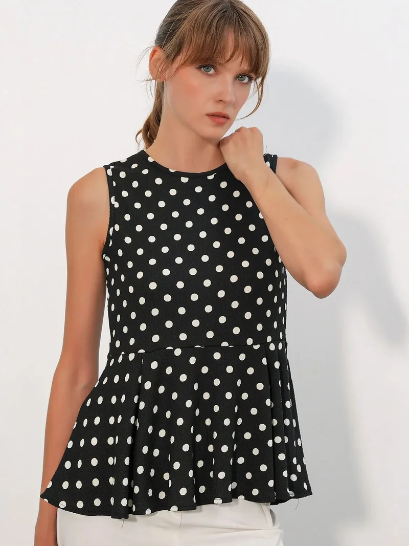 Big Dart Black BDART Polka Dot Sleeveless Crepe Blouse for Women | Best Price UAE