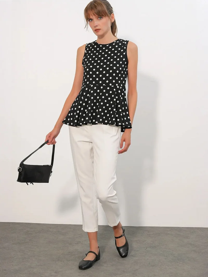 Big Dart Black BDART Polka Dot Sleeveless Crepe Blouse for Women | Best Price UAE