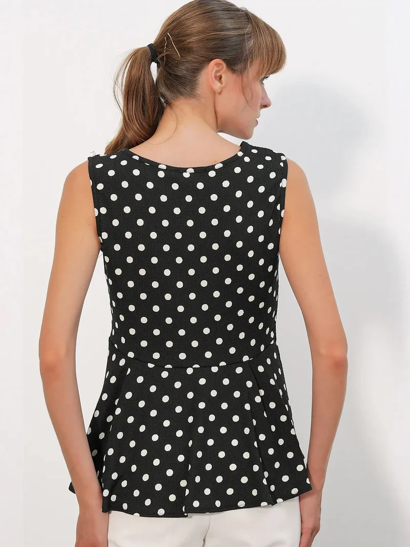 Big Dart Black BDART Polka Dot Sleeveless Crepe Blouse for Women | Best Price UAE