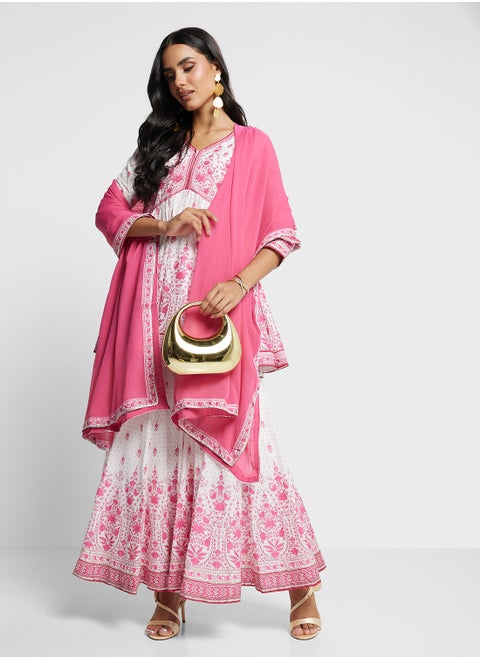 Kurta With Palazo & Dupatta Set