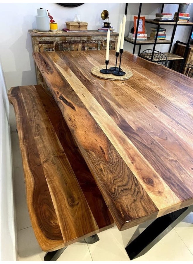 HANDPICKED FURNITURE Dining Table Acacia Wood Industrial style - U Shape Legs - with 1 Bench - 120x210 cm 3.9x6.9 ft  - Image 5