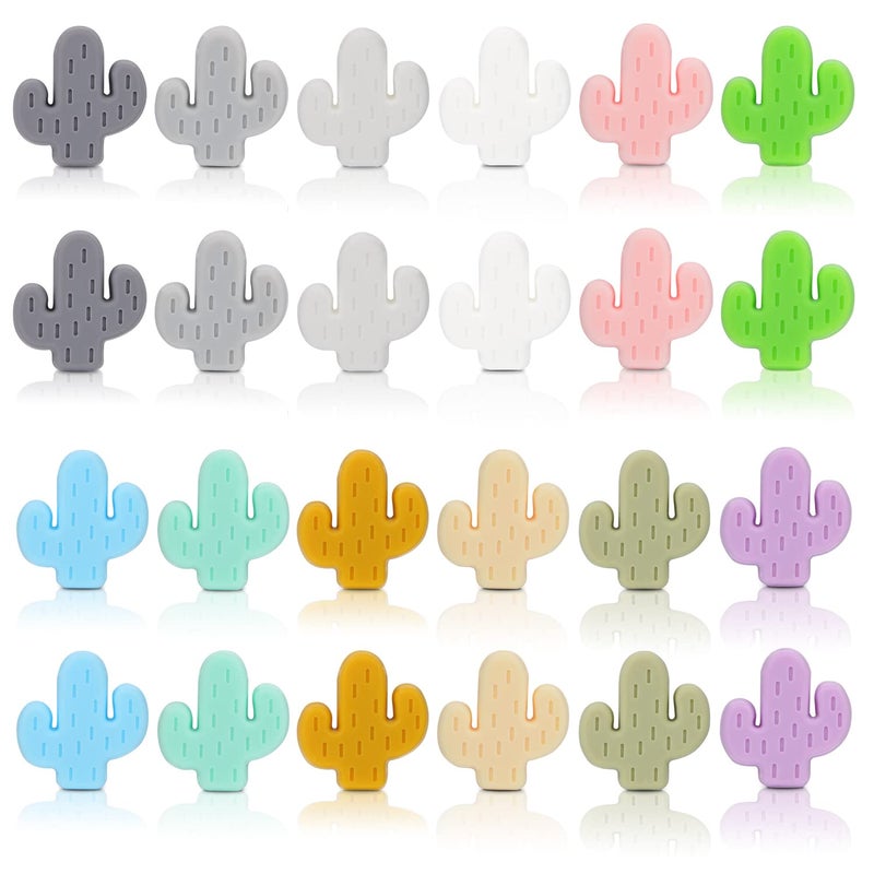 BENOSPACE 24Pcs Cactus Silicone Beads Colorful Loose Spacer Silicone Beads with Large Hole Bulk Crafts Accessories for DIY Necklaces Bracelet Keychain Lanyard Crafts