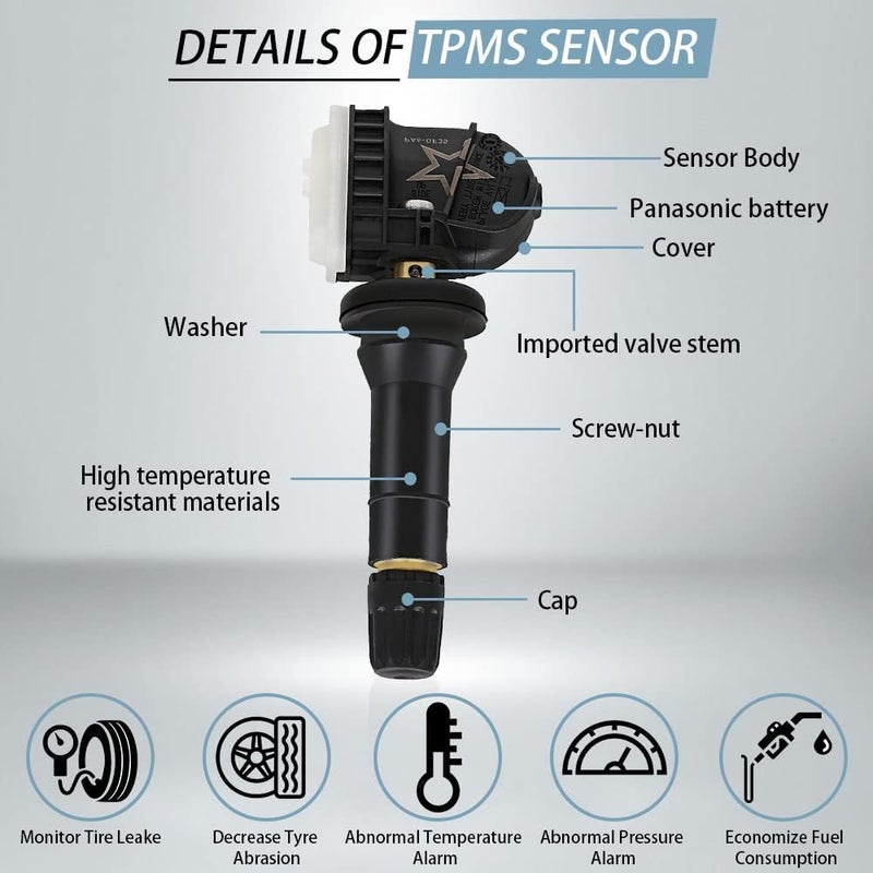 Yikesai حساس ضغط الإطارات 315MHz بديل حساس TPMS لسيارات شيفروليه جي إم سي بويك كاديلاك همر بونتياك ساب ساتورن - بديل# 13598771 13598772 13586335 20923680، مجموعة من 4 أنظمة مراقبة ضغط الإطارات - Image 4