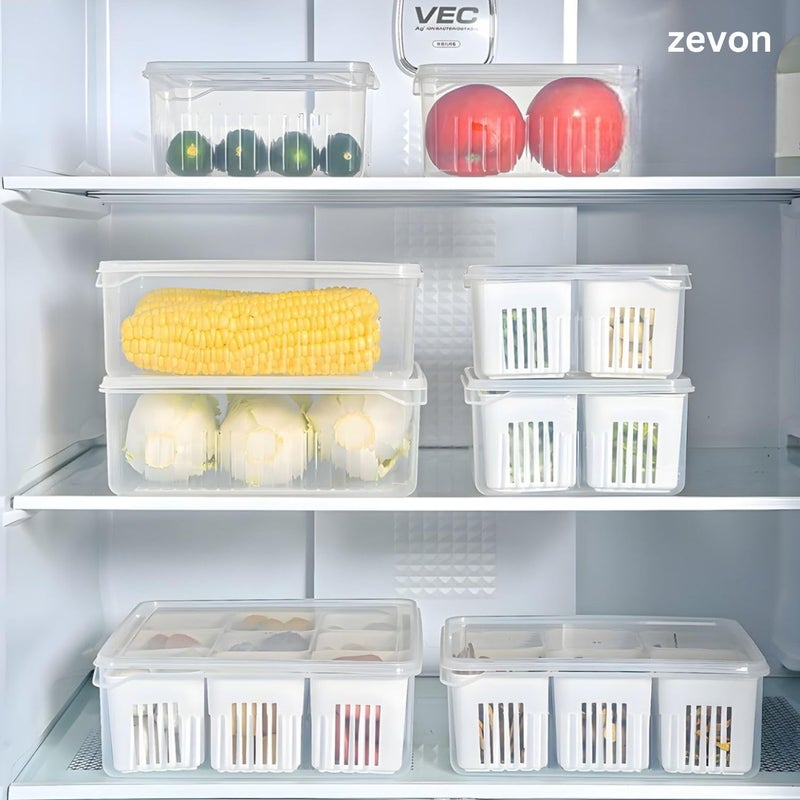 ZEVON Plastic Fridge Storage Boxes Freezer Storage Containers Container For Kitchen Storage Set Storage In Kitchen Vegetable StorageRefrigerator Food Box6 Grid BoxPack Of 1Transparent - Image 5
