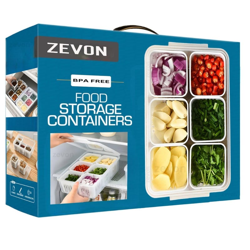 ZEVON Plastic Fridge Storage Boxes Freezer Storage Containers Container For Kitchen Storage Set Storage In Kitchen Vegetable StorageRefrigerator Food Box6 Grid BoxPack Of 1Transparent - Image 1