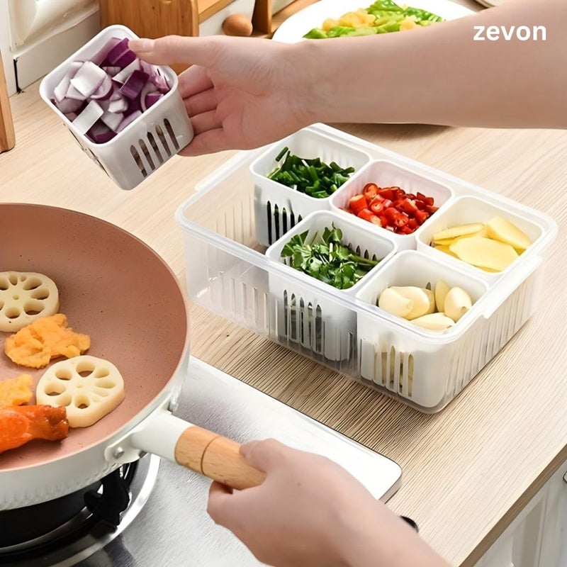 ZEVON Plastic Fridge Storage Boxes Freezer Storage Containers Container For Kitchen Storage Set Storage In Kitchen Vegetable StorageRefrigerator Food Box6 Grid BoxPack Of 1Transparent - Image 4