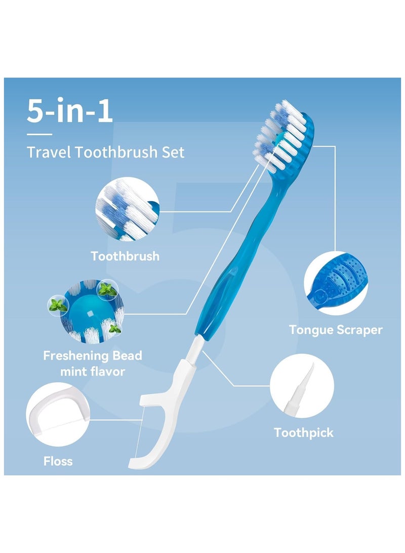 YelaJoy 5-in-1 Travel Toothbrush Set, Complete Oral Care All in One Toothbrush, Include Toothpaste, Tongue Cleaner, Dental Floss and Picks, for Work or Travel, Individually Wrapped, Mint (10 Pack)  - Image 2