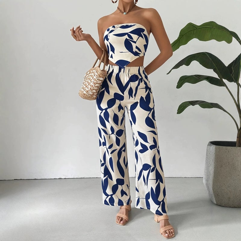 Women's Sleeveless Floral Print Slim Fit Summer Casual Track Suit Set - Image 4