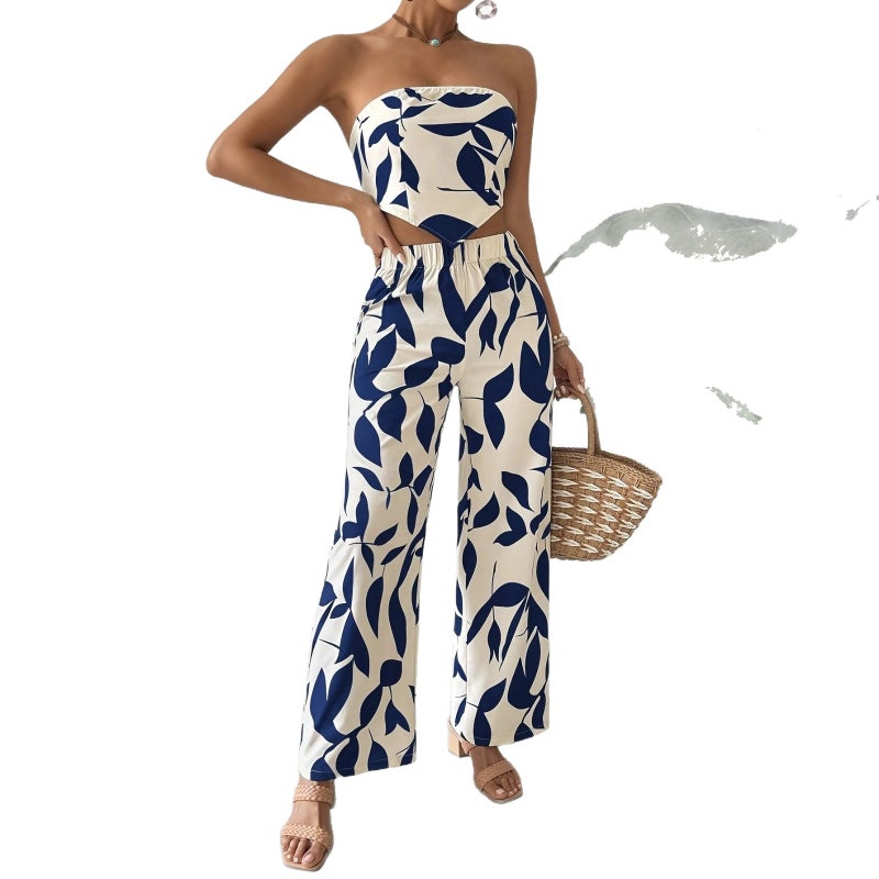 Women's Sleeveless Floral Print Slim Fit Summer Casual Track Suit Set - Image 5