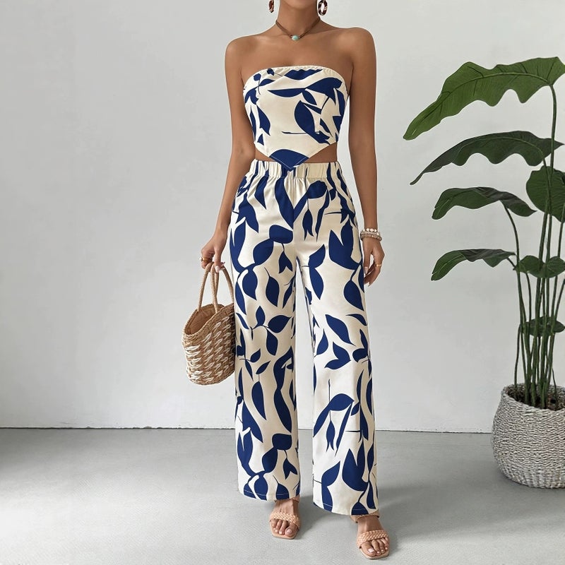 Women's Sleeveless Floral Print Slim Fit Summer Casual Track Suit Set - Image 3
