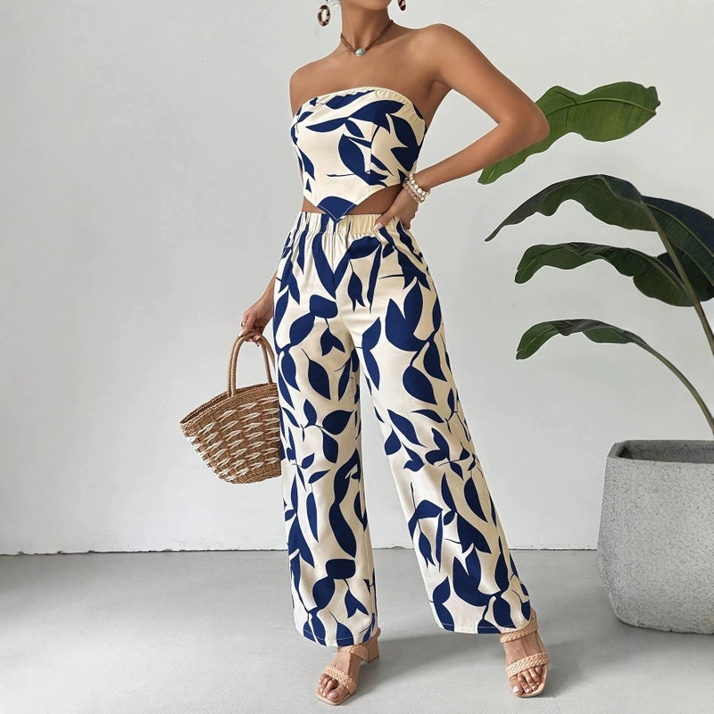 Women's Sleeveless Floral Print Slim Fit Summer Casual Track Suit Set - Image 1
