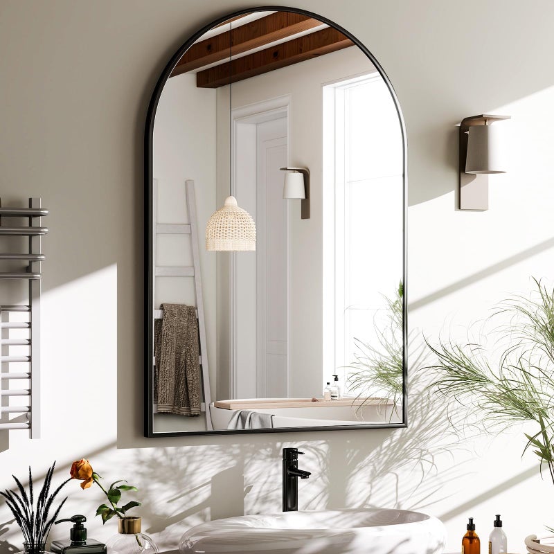 HARRITPURE 20x30 Arched Bathroom Mirror Wall Mounted Mirror Black Arch Mirror Aluminum Alloy Frame Bathroom Mirror Living Room Bedroom and Entryway
