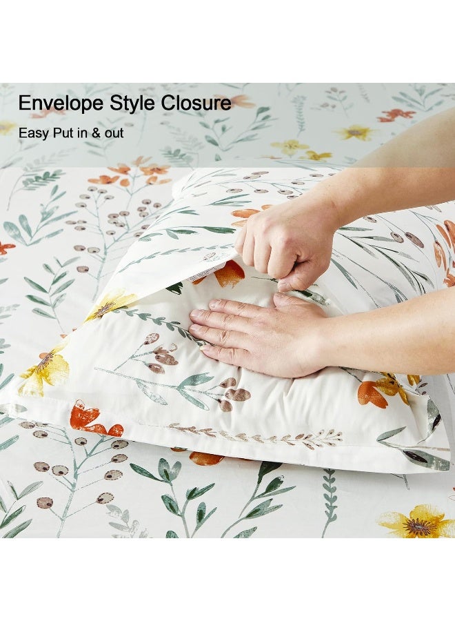 Helthep Floral Sheet Set Queen, 100% Cotton Green Leaves Printed Bed Sheets Floral Patterned Sheets Queen with 17.5" Deep Pocket, 4Pcs White Botanical Vintage Yellow Flower Sheet for Queen Size Bed - Image 5