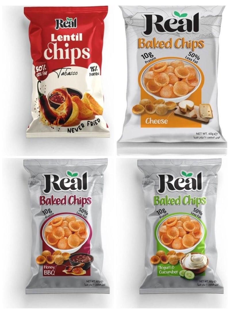 وجبة خفيفة من البطاطس المخبوزة والعدس - نكهات الجبن، والعسل، والزبادي، والخيار، والتاباسكو