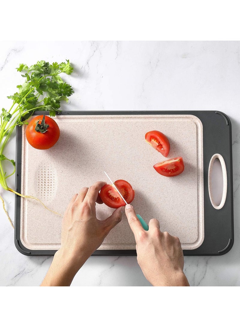 Eworld Double-sided Cutting Board with Easy-Grip Handles, Non-Slip Support, Wheat Straw PP & Stainless Steel Chopping Surface for Meat, Vegetables, Fish, and Fruit, Easy to Clean, Grey, 15.8 x 10.6 x 0.6 Inches - Image 4