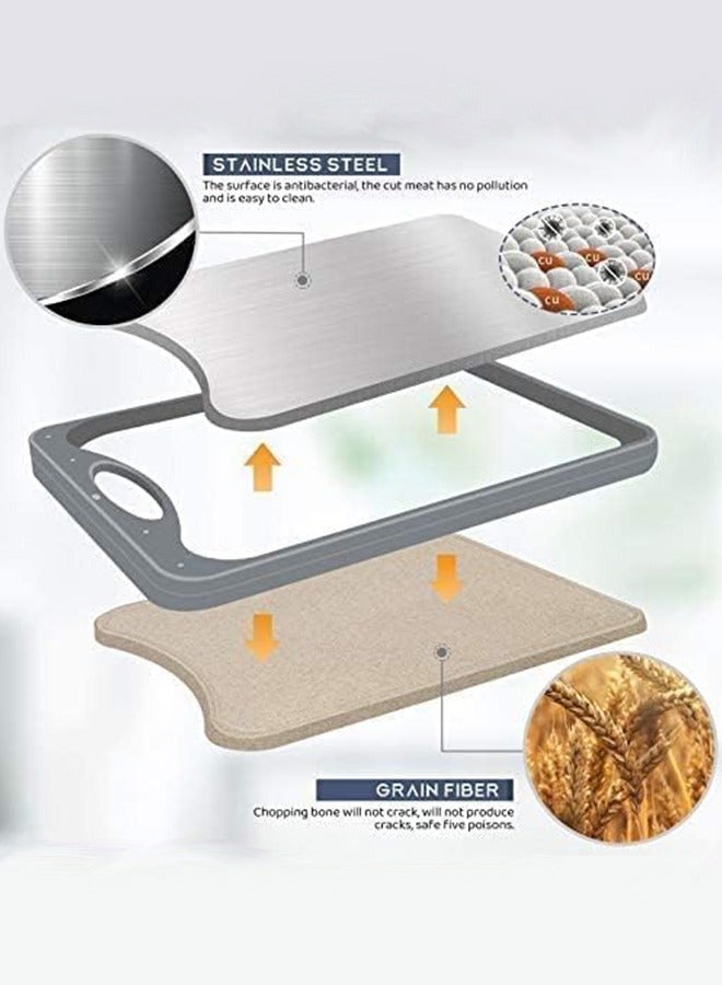 Eworld Double-sided Cutting Board with Easy-Grip Handles, Non-Slip Support, Wheat Straw PP & Stainless Steel Chopping Surface for Meat, Vegetables, Fish, and Fruit, Easy to Clean, Grey, 15.8 x 10.6 x 0.6 Inches - Image 5