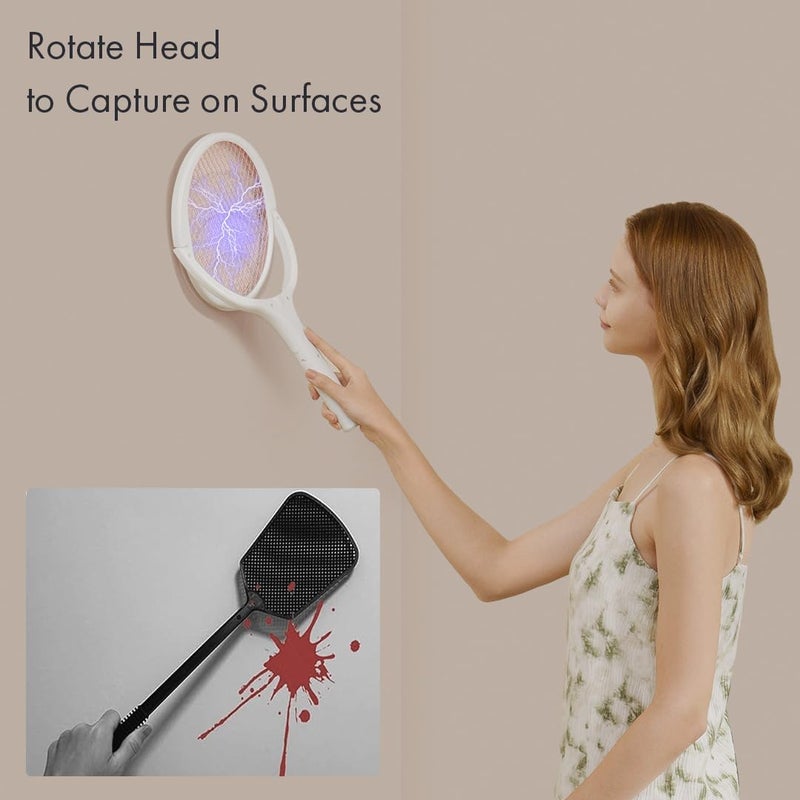 GeckoMan Rechargeable Electric Mosquito Swatter Anti-Mosquito Racket with Rotating Head, Electric Mosquito Killer, Electric Fly Swatter, Mosquito Catcher, with a Telescopic Extension - Image 2