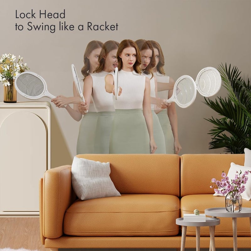 GeckoMan Rechargeable Electric Mosquito Swatter Anti-Mosquito Racket with Rotating Head, Electric Mosquito Killer, Electric Fly Swatter, Mosquito Catcher, with a Telescopic Extension - Image 3