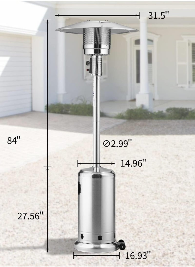 Patio Patio Heater Mushroom Style, Gas Mashroom Patio Heater Outdoor Garden Stainless Steel Wheels Quartz Glass Flame Tube 3-Fold Protection (Stainless Steel)  - Image 2