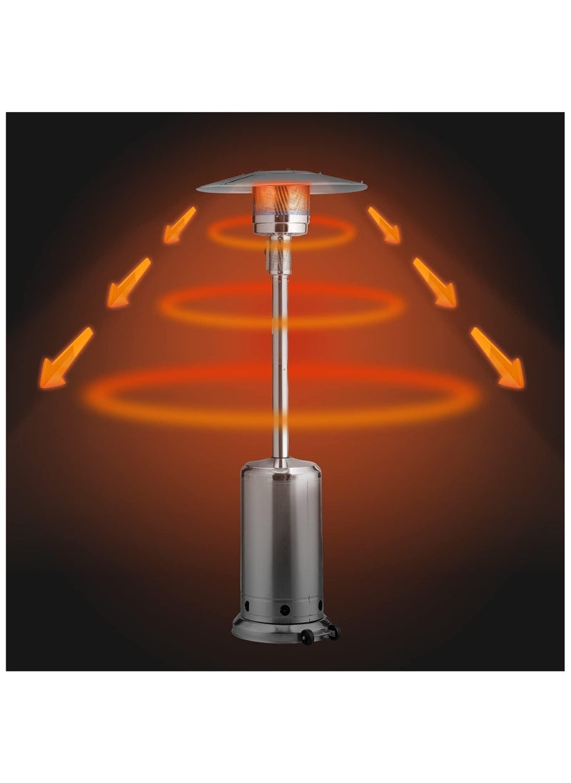 Patio Patio Heater Mushroom Style, Gas Mashroom Patio Heater Outdoor Garden Stainless Steel Wheels Quartz Glass Flame Tube 3-Fold Protection (Stainless Steel)  - Image 3