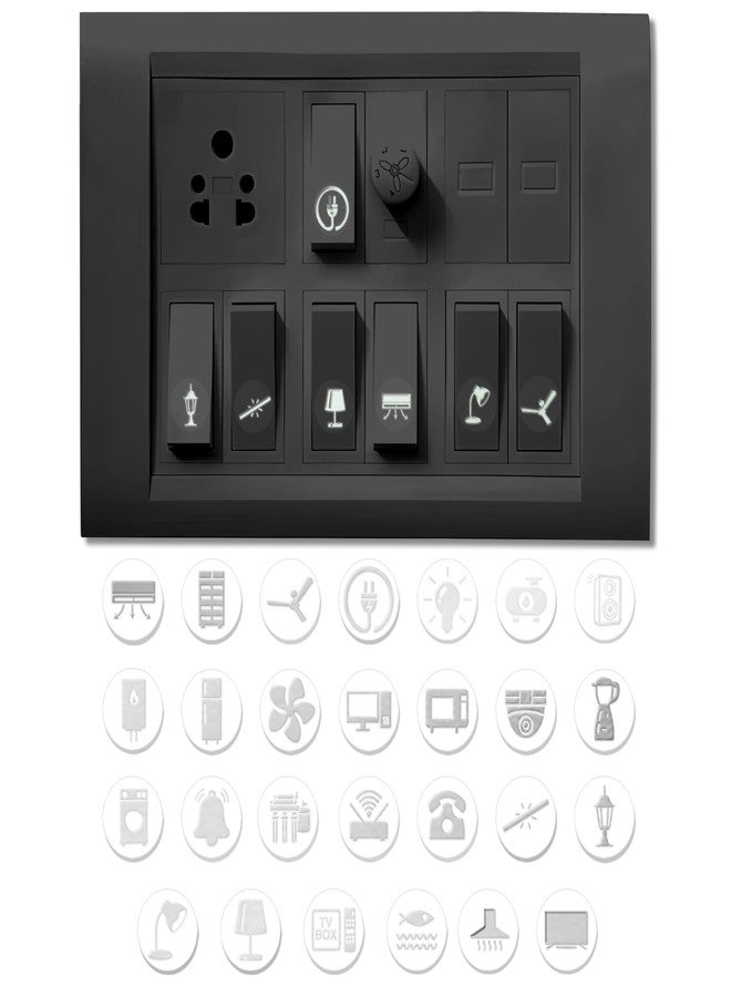 Wonder Hub Premium Silver Holographic Foil Embossed Switch Stickers for Switch Board | Pack of 330 Stickers for Home Including Fan, Light and Many More - Image 1