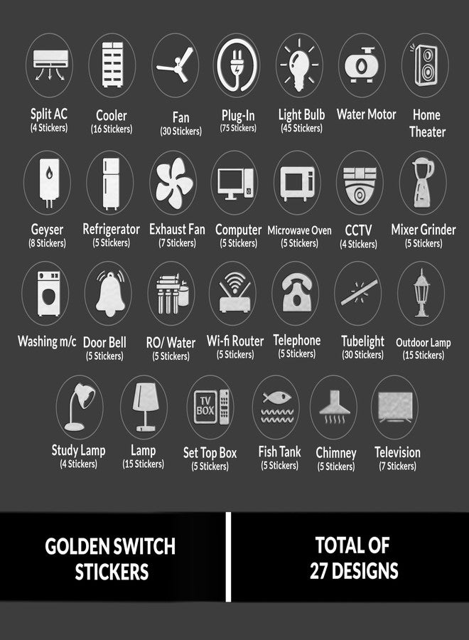 Wonder Hub Premium Silver Holographic Foil Embossed Switch Stickers for Switch Board | Pack of 330 Stickers for Home Including Fan, Light and Many More - Image 3
