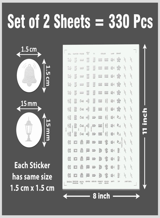Wonder Hub Premium Silver Holographic Foil Embossed Switch Stickers for Switch Board | Pack of 330 Stickers for Home Including Fan, Light and Many More - Image 2