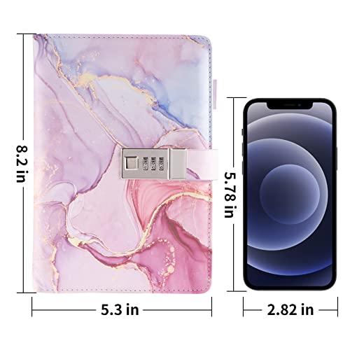 LMTNNB Marble Diary with Lock for Girls and Women, A5 Leather Locked Journal for Teen Girls, Secret Cute Password Lock Notebooks with Pen Holder for Travel Diary Office Notepad - Image 4