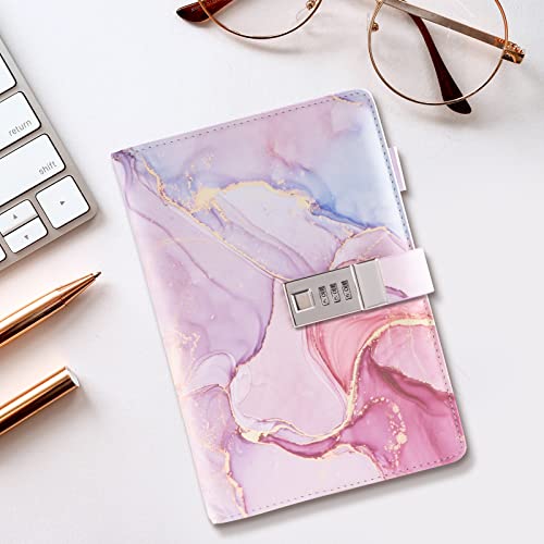 LMTNNB Marble Diary with Lock for Girls and Women, A5 Leather Locked Journal for Teen Girls, Secret Cute Password Lock Notebooks with Pen Holder for Travel Diary Office Notepad - Image 5