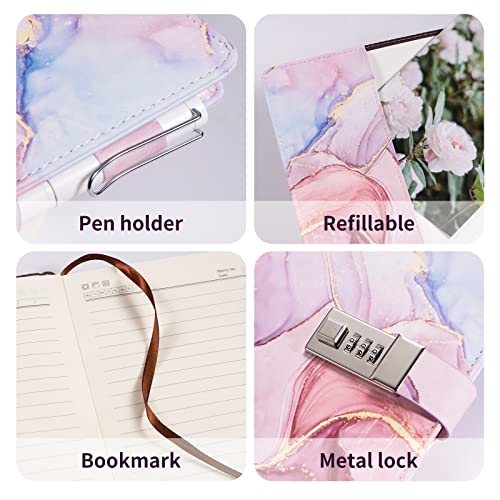 LMTNNB Marble Diary with Lock for Girls and Women, A5 Leather Locked Journal for Teen Girls, Secret Cute Password Lock Notebooks with Pen Holder for Travel Diary Office Notepad - Image 2