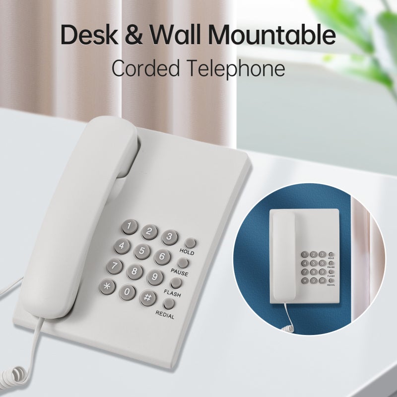 Landline Phone: Black ABS Material, Desktop & Wall Mountable - Convenient Redial & Pause Functions, No Power Or Battery Needed for Home Office Hotel Restaurant - Image 4