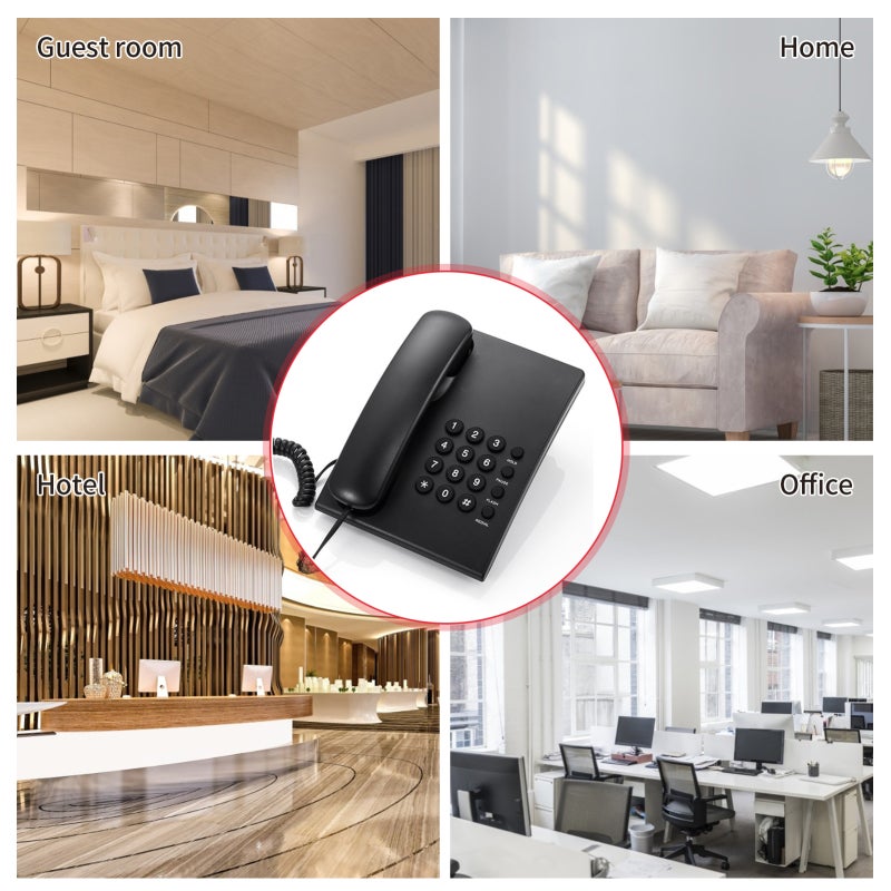 Landline Phone: Black ABS Material, Desktop & Wall Mountable - Convenient Redial & Pause Functions, No Power Or Battery Needed for Home Office Hotel Restaurant - Image 5