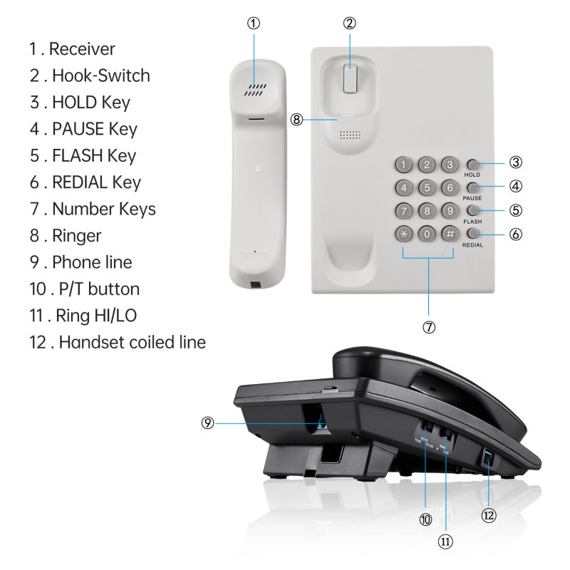 Landline Phone: Black ABS Material, Desktop & Wall Mountable - Convenient Redial & Pause Functions, No Power Or Battery Needed for Home Office Hotel Restaurant - Image 3