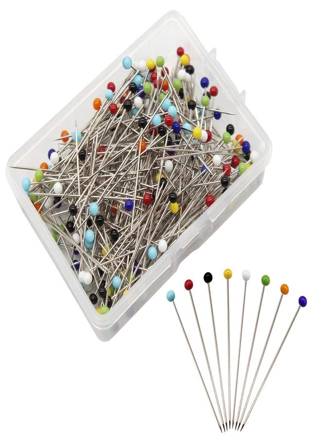 Benvo 250Pcs 1.5 Inch Sewing Pins with Glass Pearl Head Pins Straight Quilting Pins Multicolor Ball Head Pins with Hanging Plastic Contain Box for Fabric Dressmaker Jewelry Decoration - Image 1