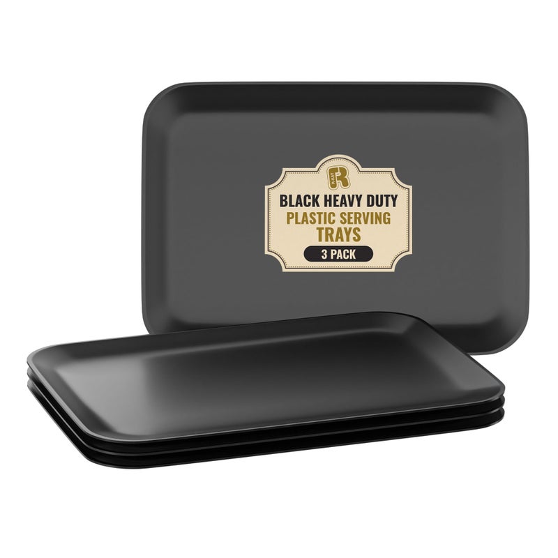 R-kay 3 Pack Black Plastic Serving Trays for Party - Black Serving Tray 8 x 11 Inch - Heavy Duty Dessert Trays for Food - Rectangular Party Serving Trays for Entertaining - Image 1