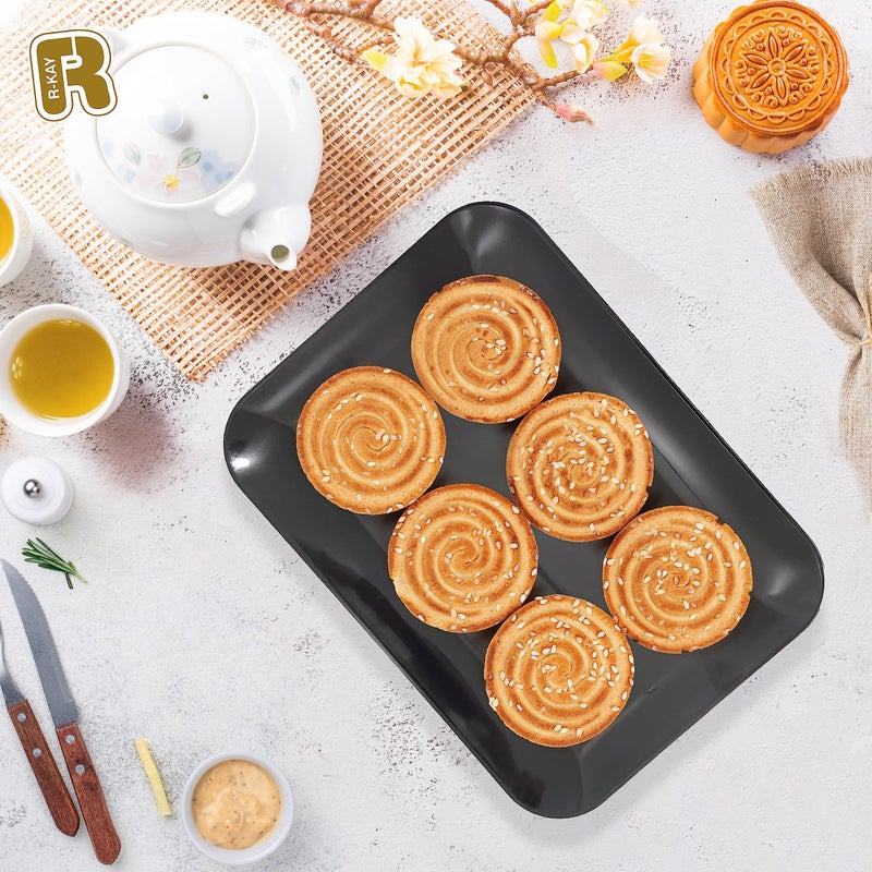 R-kay 3 Pack Black Plastic Serving Trays for Party - Black Serving Tray 8 x 11 Inch - Heavy Duty Dessert Trays for Food - Rectangular Party Serving Trays for Entertaining - Image 2