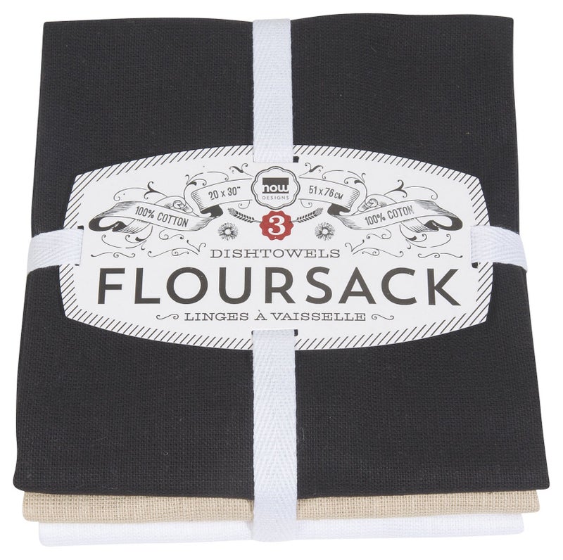 Now Designs Floursack Kitchen Towels, Set of Three, Black/Oyster/White - Image 5