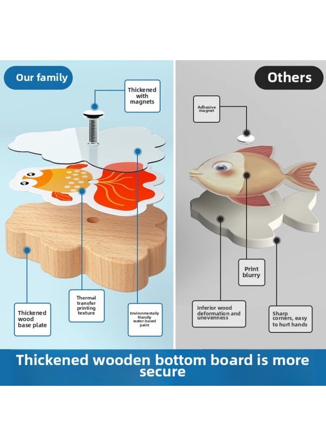 [900 People Spelling List In One Week] Children's Fishing Toys 1 To 3 Years Old Puzzle One And A Half Years Old Children Develop Brain-Colour:[bag] 50 Fish + 50 Cognitive Cards + 2 Fishing Rods-Specification:Wooden + Magnetic + No Burrs  - Image 4