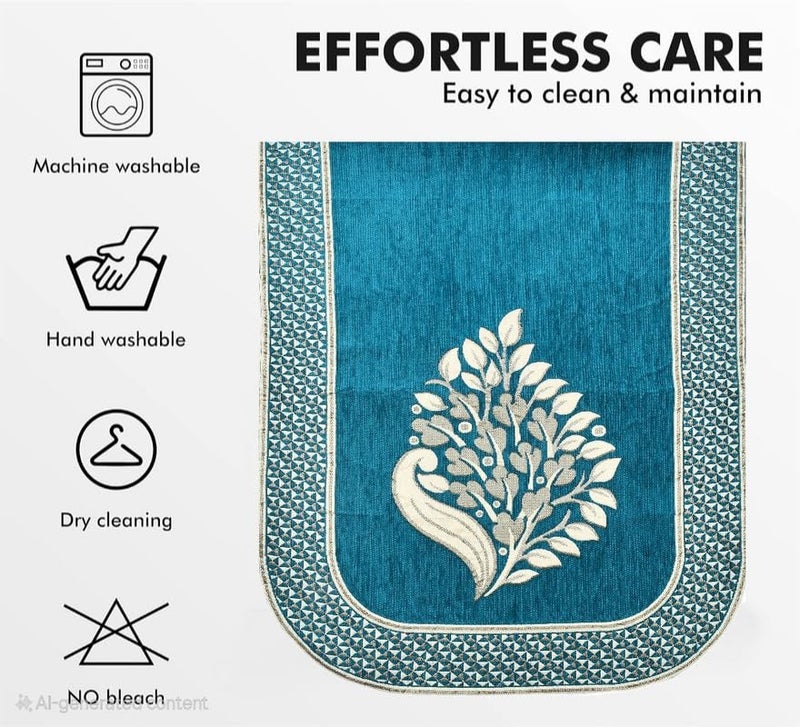 SAWNA HOMES Velvet Chenille Floral Design 1 Seater Sofa Cover with Seat and Back Covers | Anti-Slip Washable Sofa Protector Slipcovers for Living Room, Guest Room, Office, Home Décor (Sky Blue-2 PCS) - Image 3