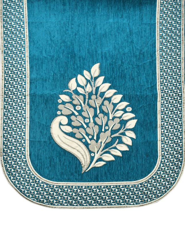 SAWNA HOMES Velvet Chenille Floral Design 1 Seater Sofa Cover with Seat and Back Covers | Anti-Slip Washable Sofa Protector Slipcovers for Living Room, Guest Room, Office, Home Décor (Sky Blue-2 PCS) - Image 2