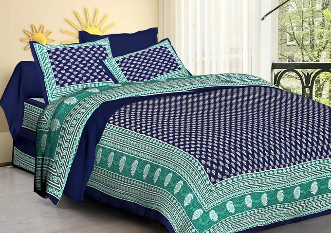HOMESHOP 100 PURE COTTON RAJASTHANI TRADITION QUEEN SIZE DOUBLE BEDSHEETS WITH 2 PILLOW COVERS QUEEN SIZE JAIPURI BEDSPREADS