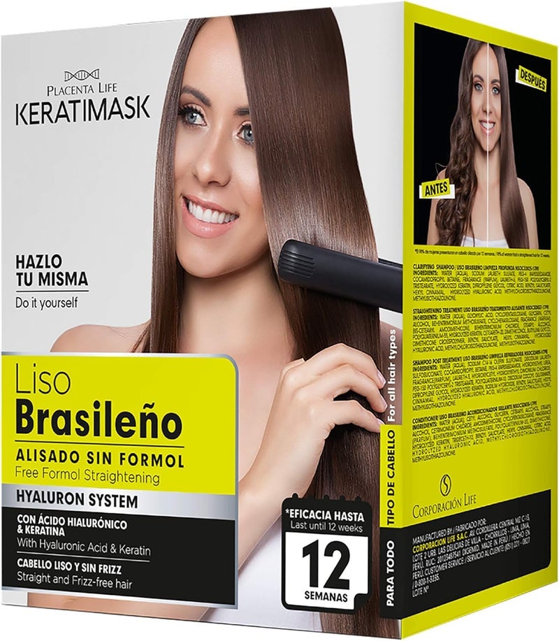 Be Natural PLACENTA LIFE KERATIMASK Brazilian Straightening Kit with Keratin and Hyaluronic Acid - Keratin Treatment- Get a perfect smooth, shiny and silky- Formaldehyde FREE - Image 1
