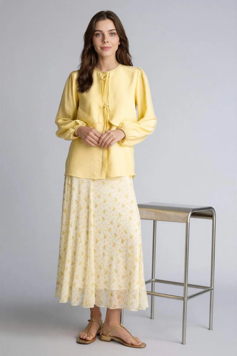 DeFacto A Cut Printed Tulle Knitted Skirt